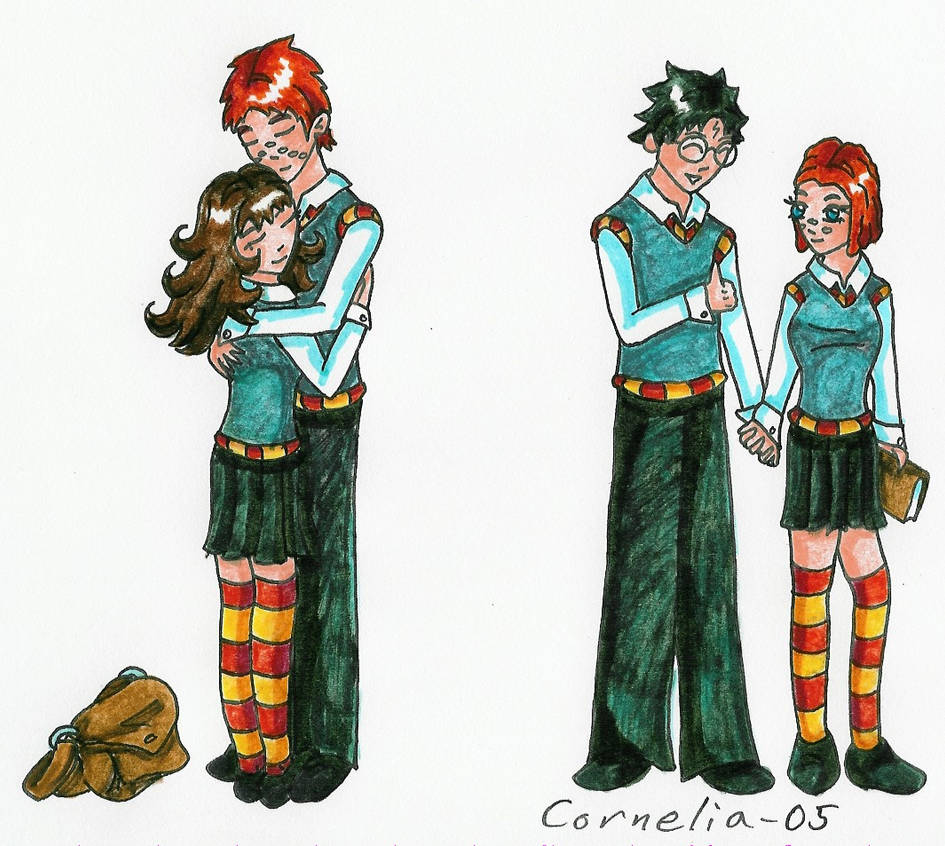 Hermy,Ron Hug + Harry,Ginny by corre on DeviantArt