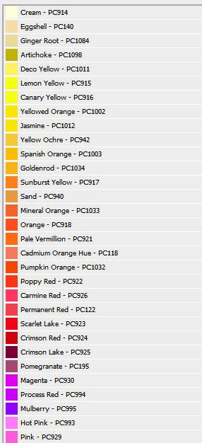 Color Comparison Chart Prismacolor vs Castle Arts, Colours Matching