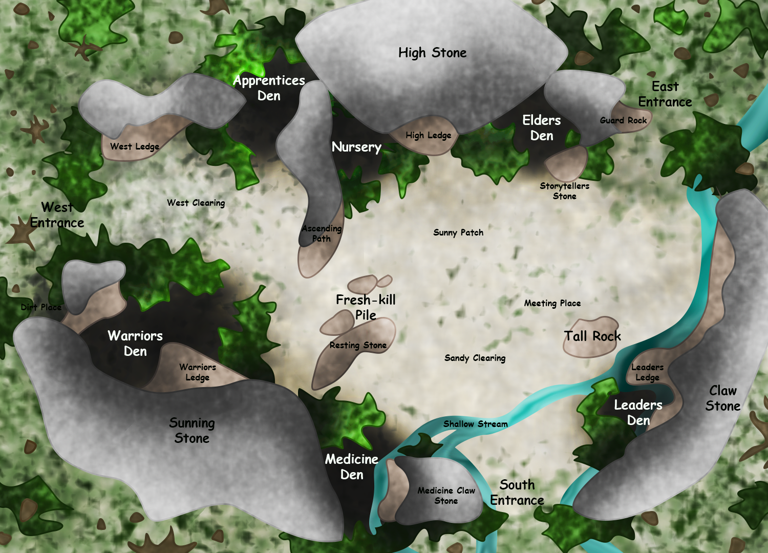 ThunderClan Camp - Map by CaptainMorwen on DeviantArt