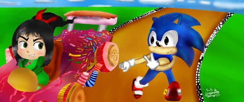 Sonic and Vanellope in 2D by I-G-imagination