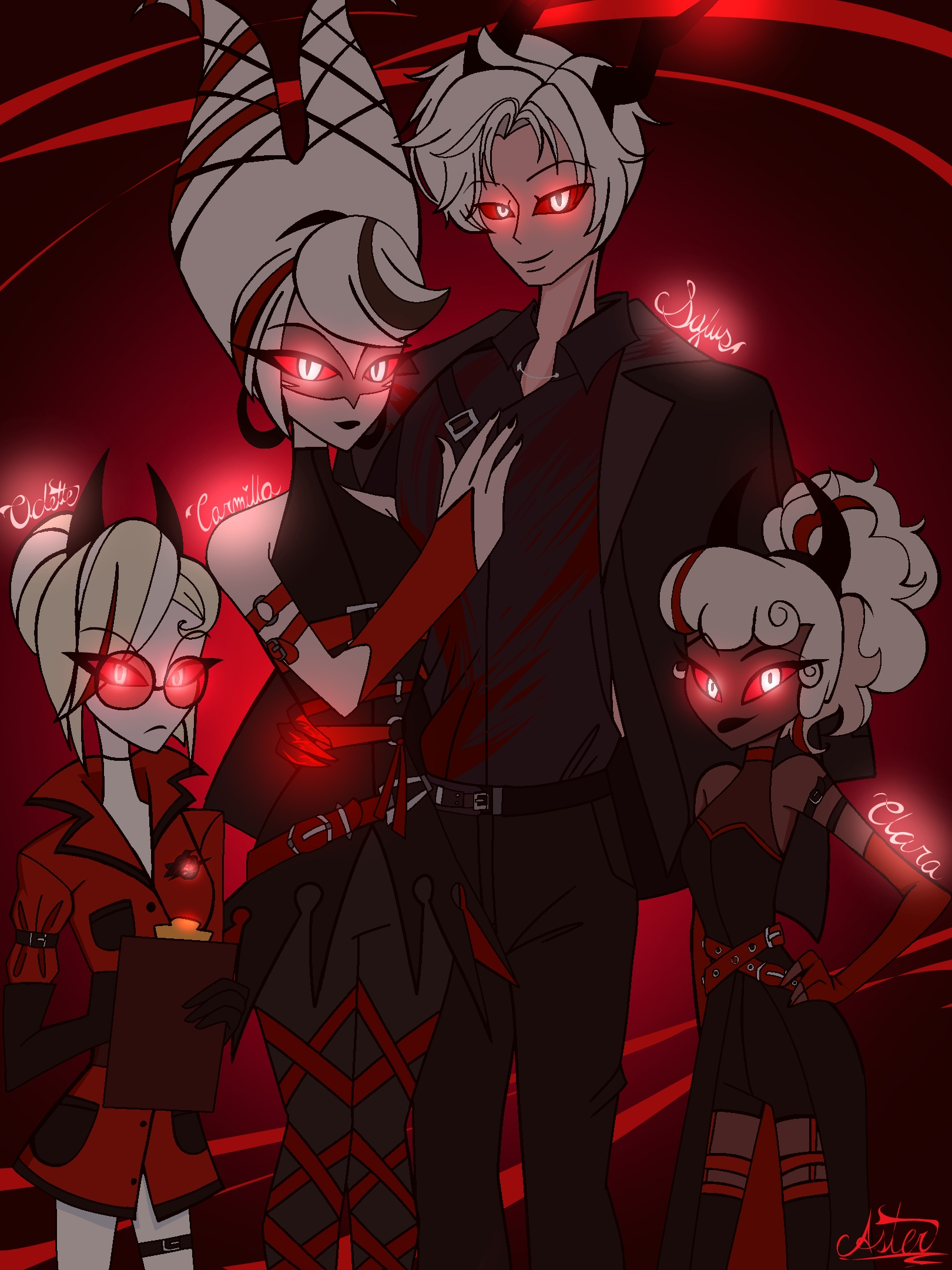 Carmilla Carmine withSylus and daughters by PinkAsterianne on DeviantArt