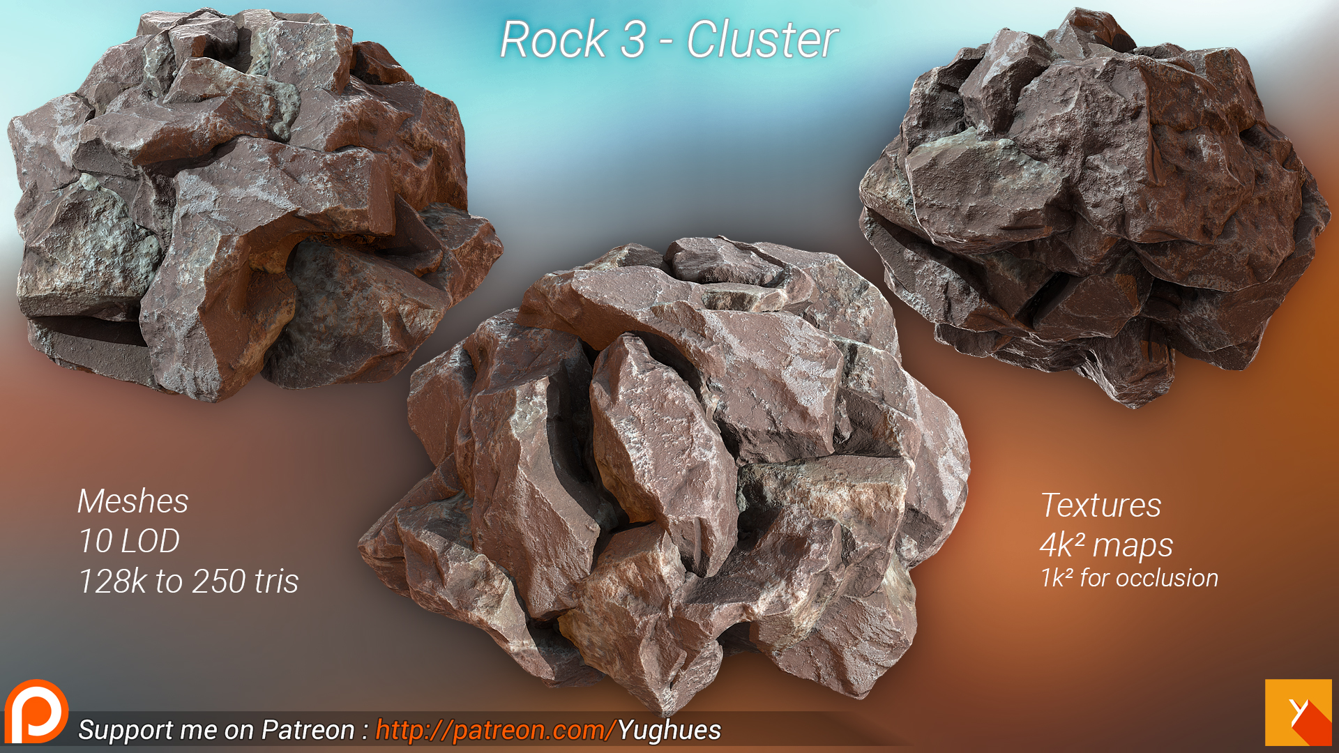 [Free] Photogrammetric Rock 3 - Cluster