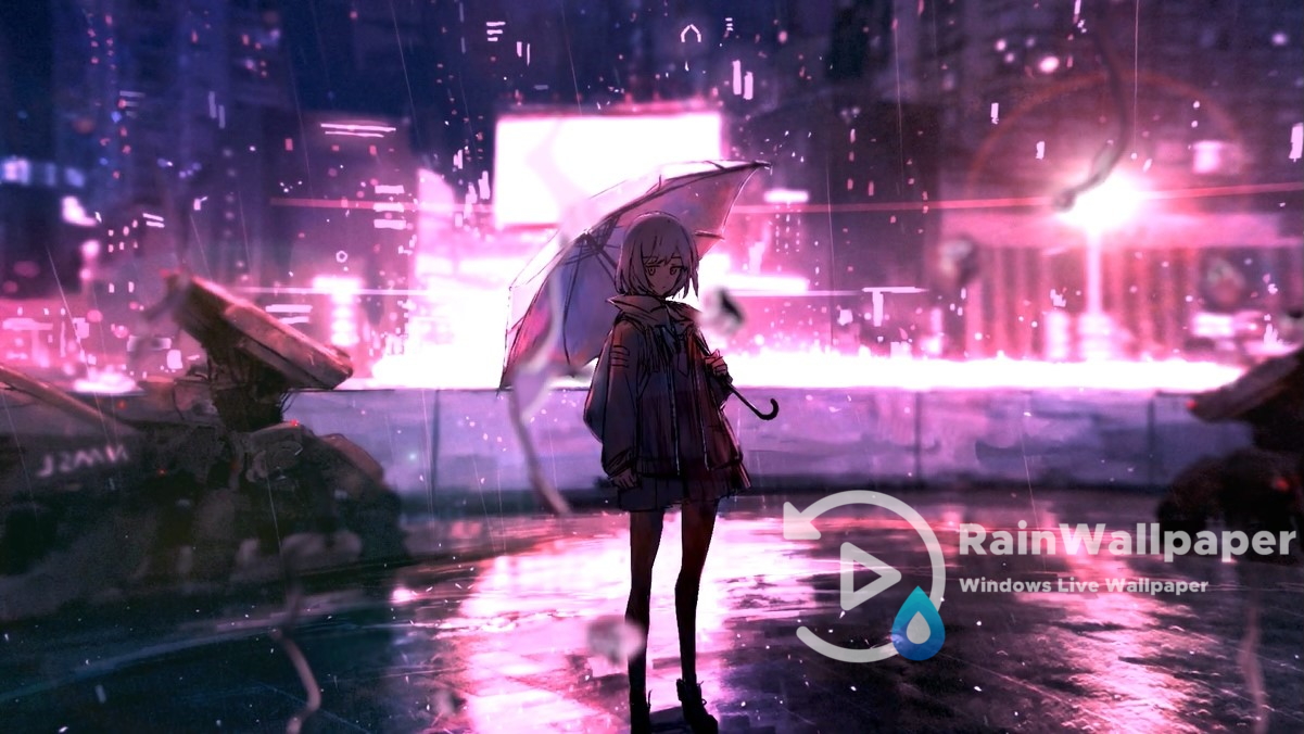 Anime, anime girls, cyberpunk, rain, standing, HD phone wallpaper