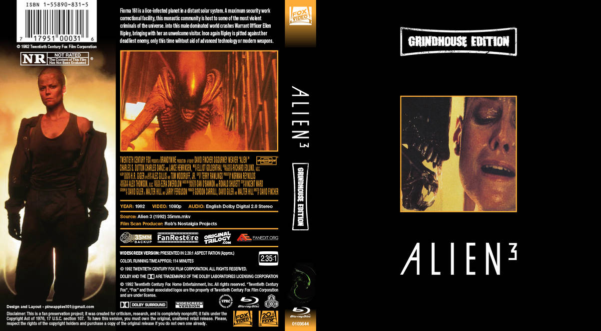 Alien 3 - Grindhouse Edition - Blu Ray Artwork by Pineapples101 on ...