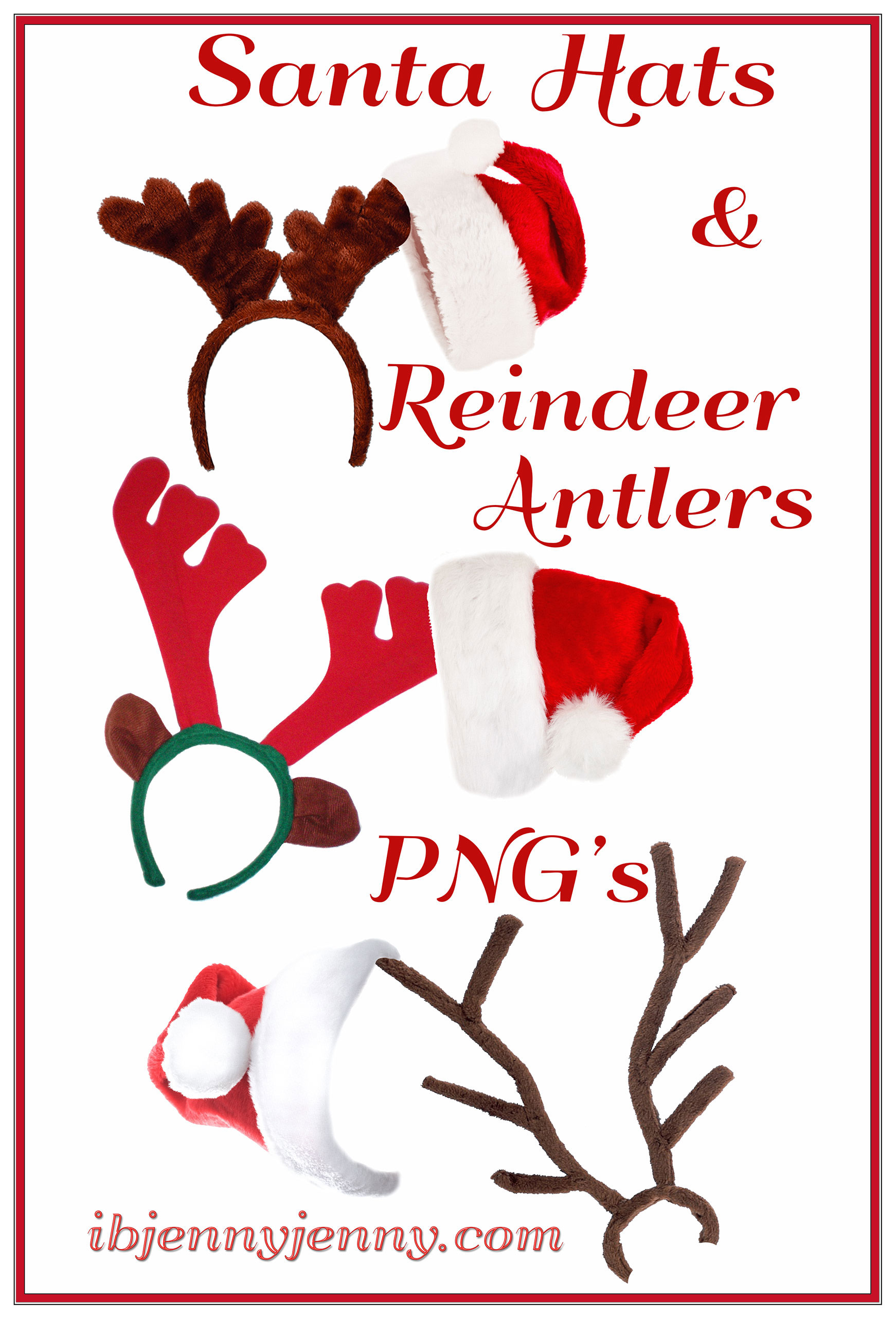 Santa Hats and Reindeer Antlers PNG's