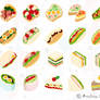 Icons of various sandwiches and hot dogs