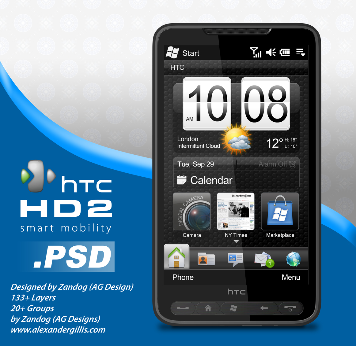 HTC HD2 Smartphone .PSD