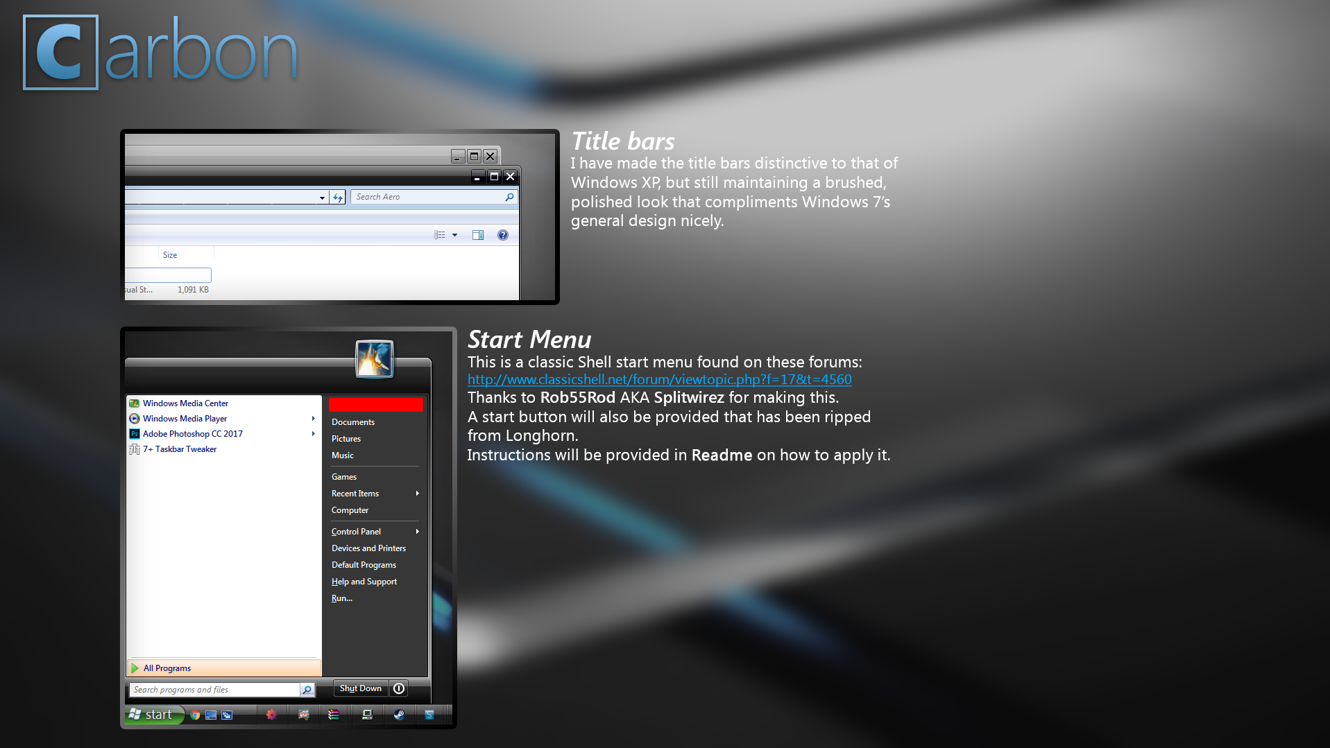 Carbon II for Windows 7 by Twiglets1888 on DeviantArt, image size:1917x1079