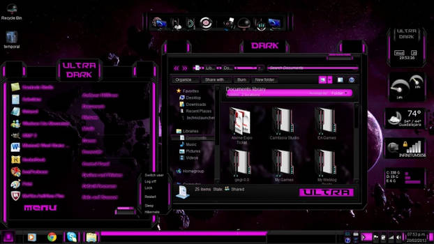 Pink Theme Ultra Dark Theme Windows 7