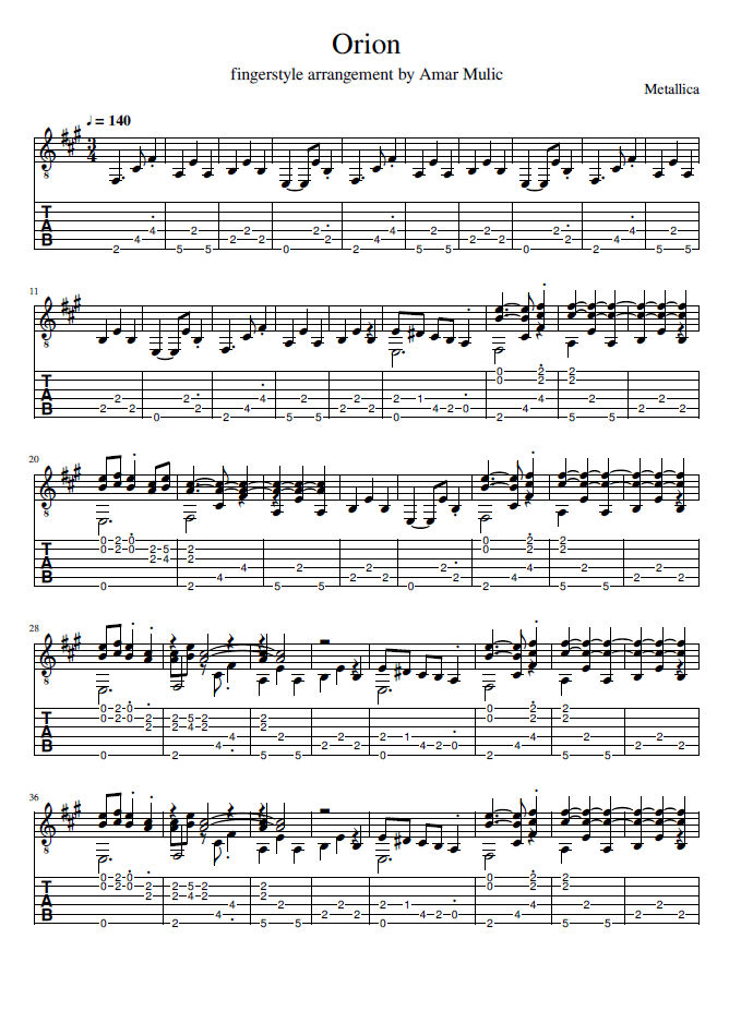 Metallica fingerstyle Clearance