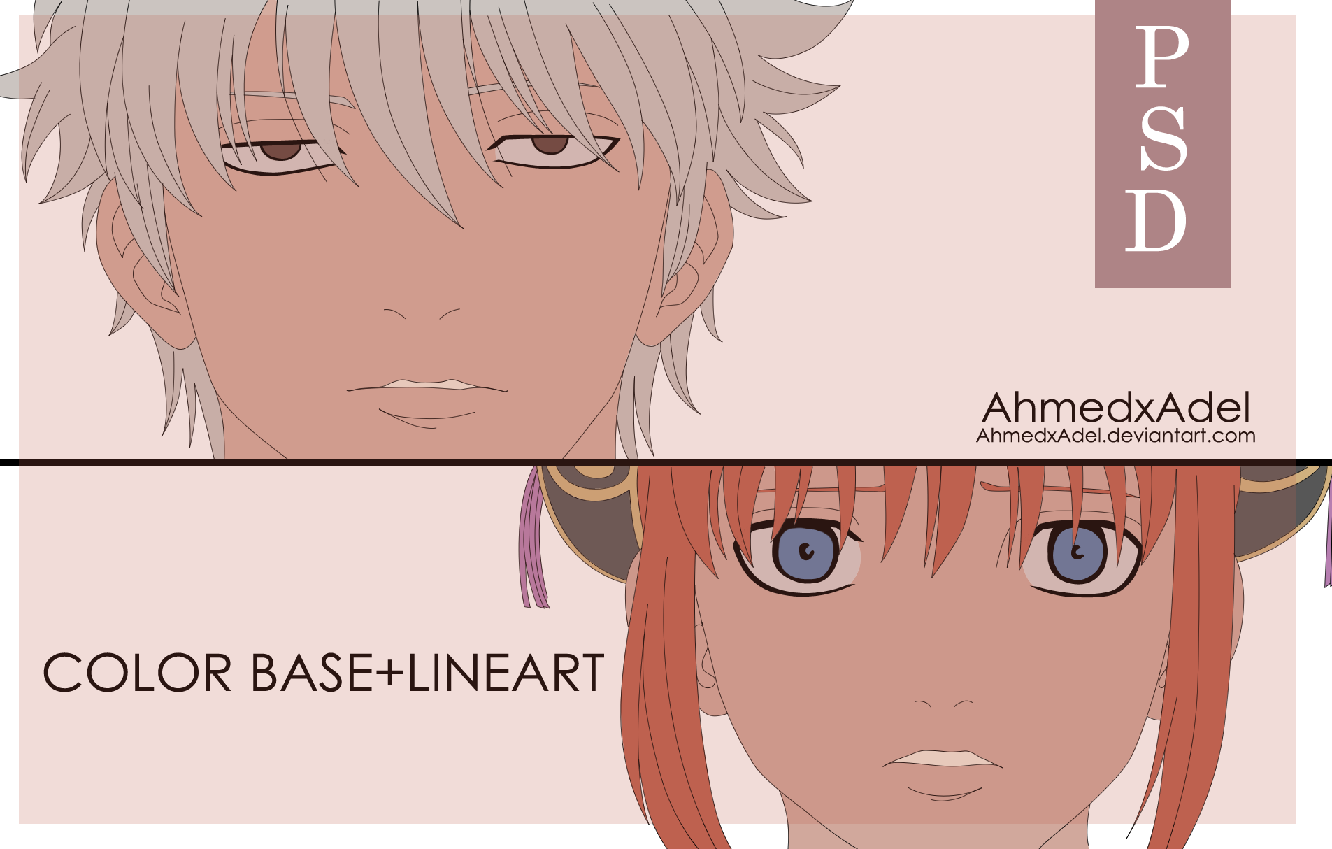 Gintoki -Kagura-gintama-lineart+color base (PSD)