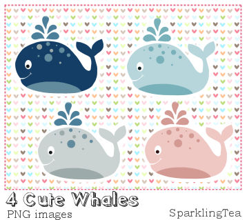 Cute Whales Clipart set