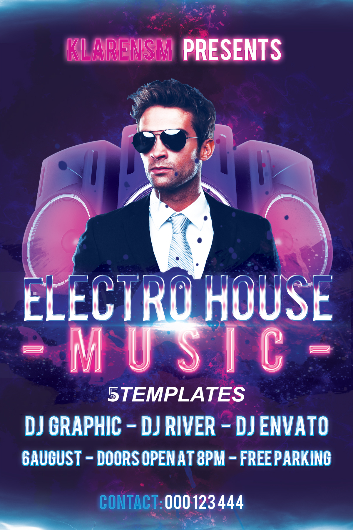Electro House Music Flyer Free PSD Template