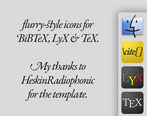 Flurry-inspired icons for BiBTex, LyX and TeX