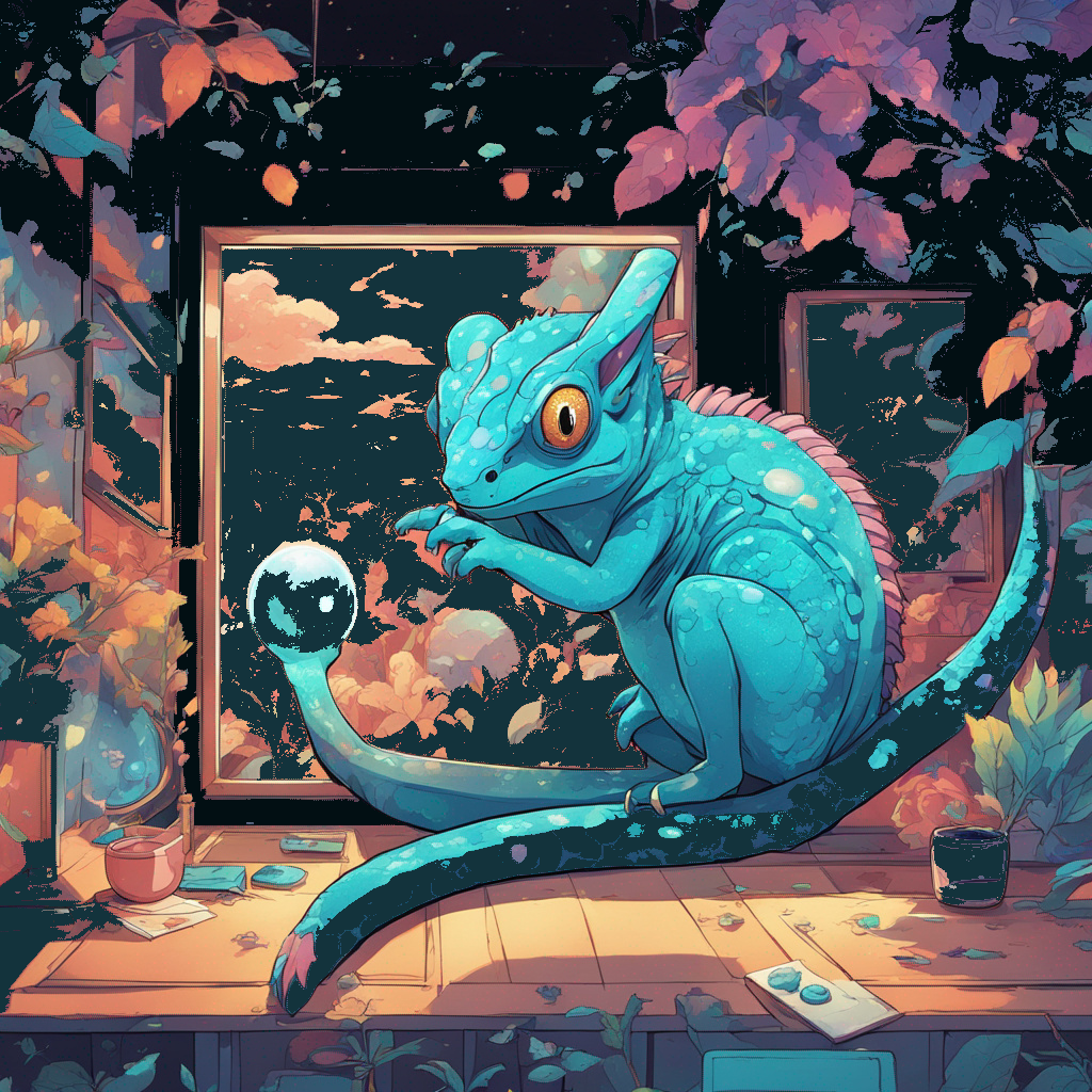 The Cyan Chameleon and the black mirror by LordBaronSolo on DeviantArt