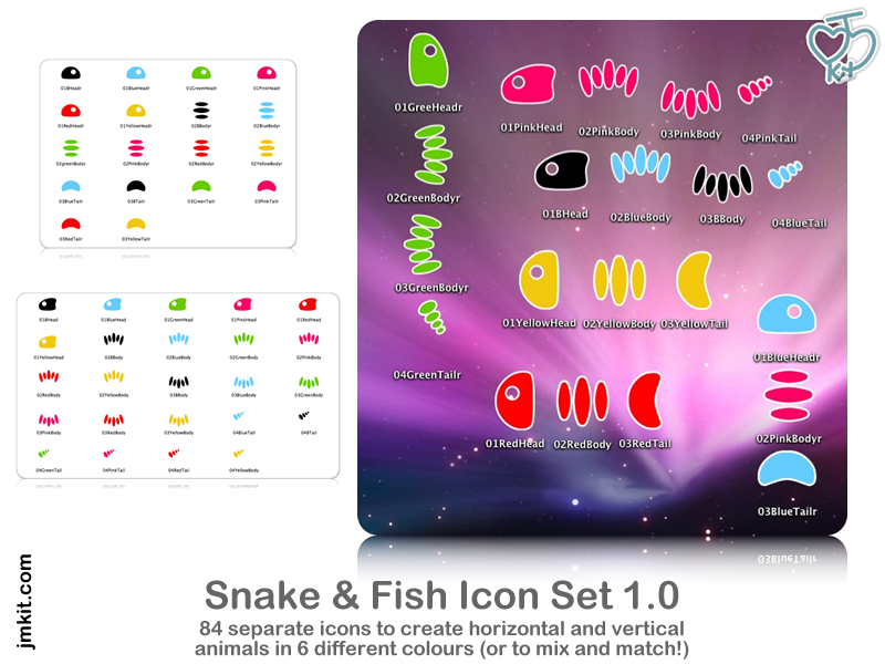 Snake + Fish Bones. Icon+PNG