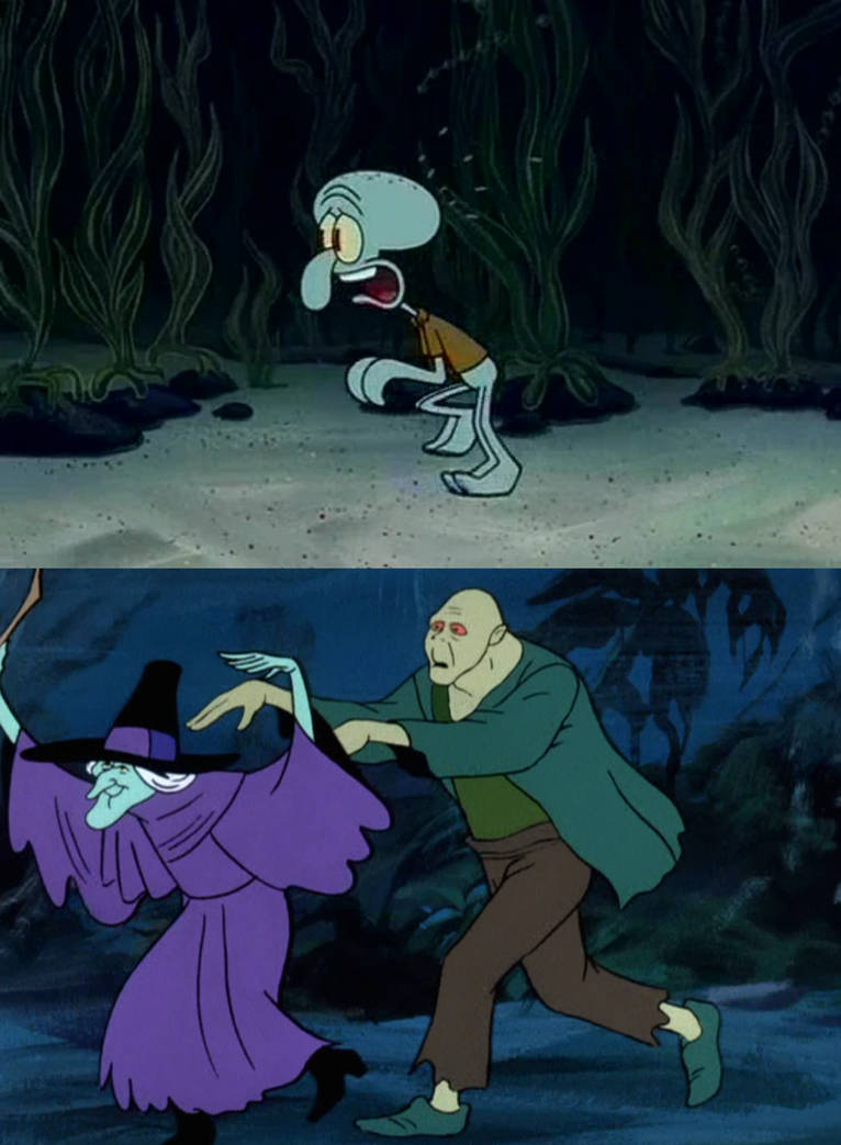 Squidward Running From the Witch and the Zombie by Msoares12 on DeviantArt