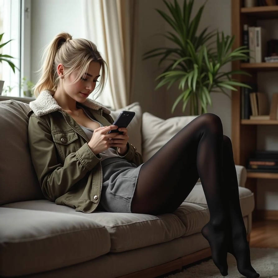 Freya in pantyhose texting animated by spreadKimness on DeviantArt