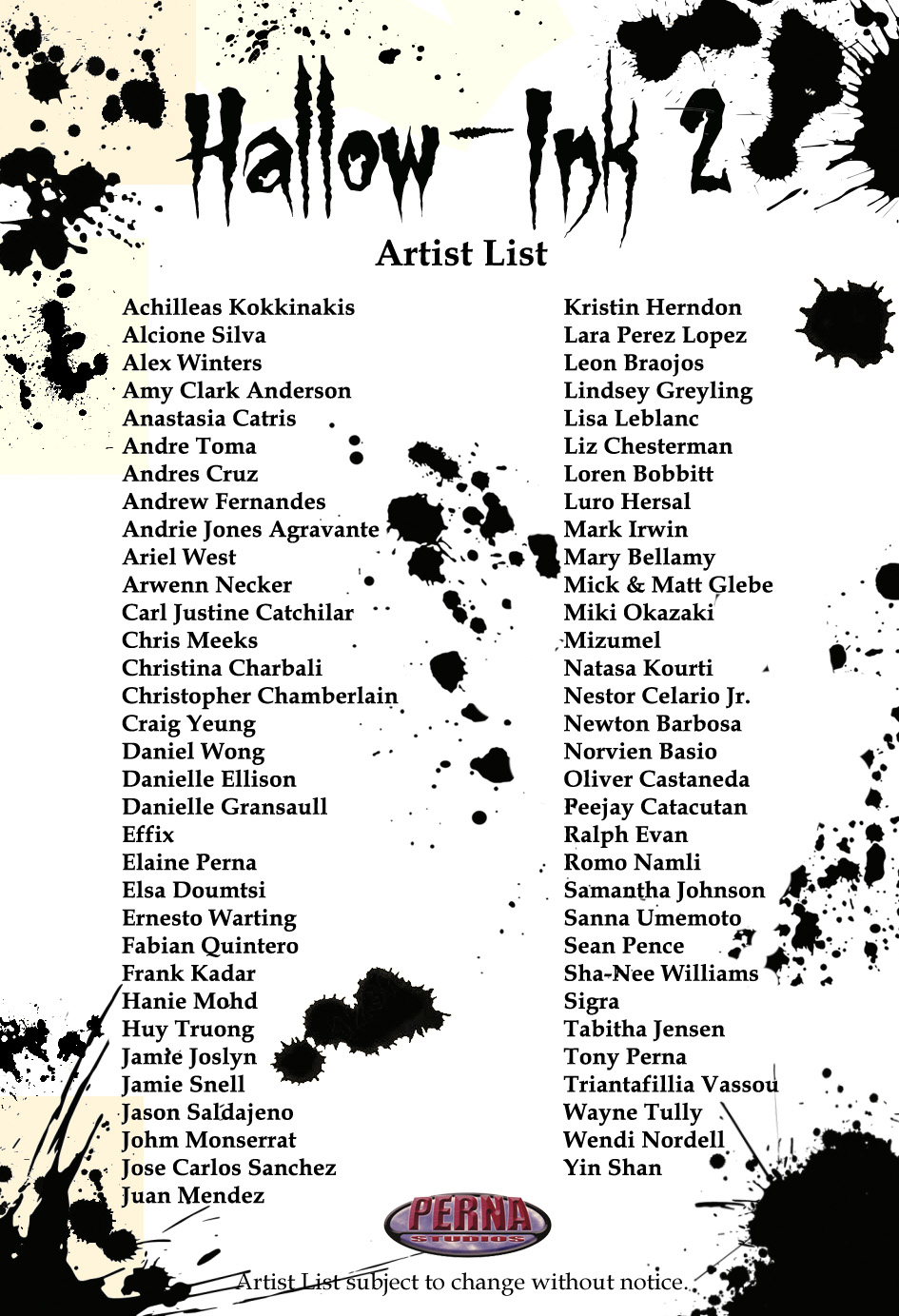 Hallow-Ink 2 Artist List