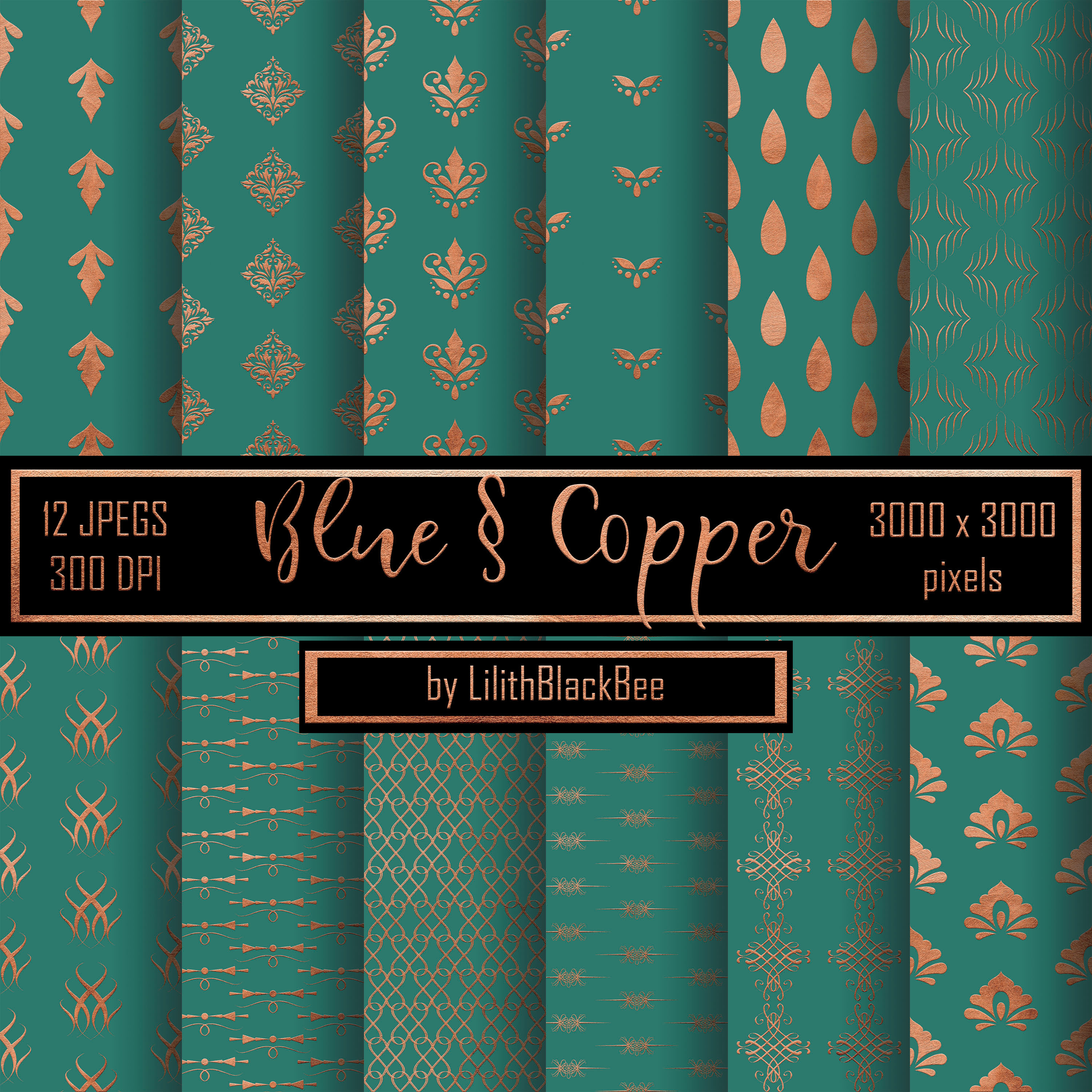 Blue and Copper - Digital Paper Pattern Pack by LilithBlackBee on ...
