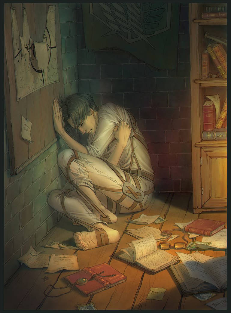 Плачущий мальчик фанфик. Комната Леви Аккермана. Леви Аккерман арт депрессия.