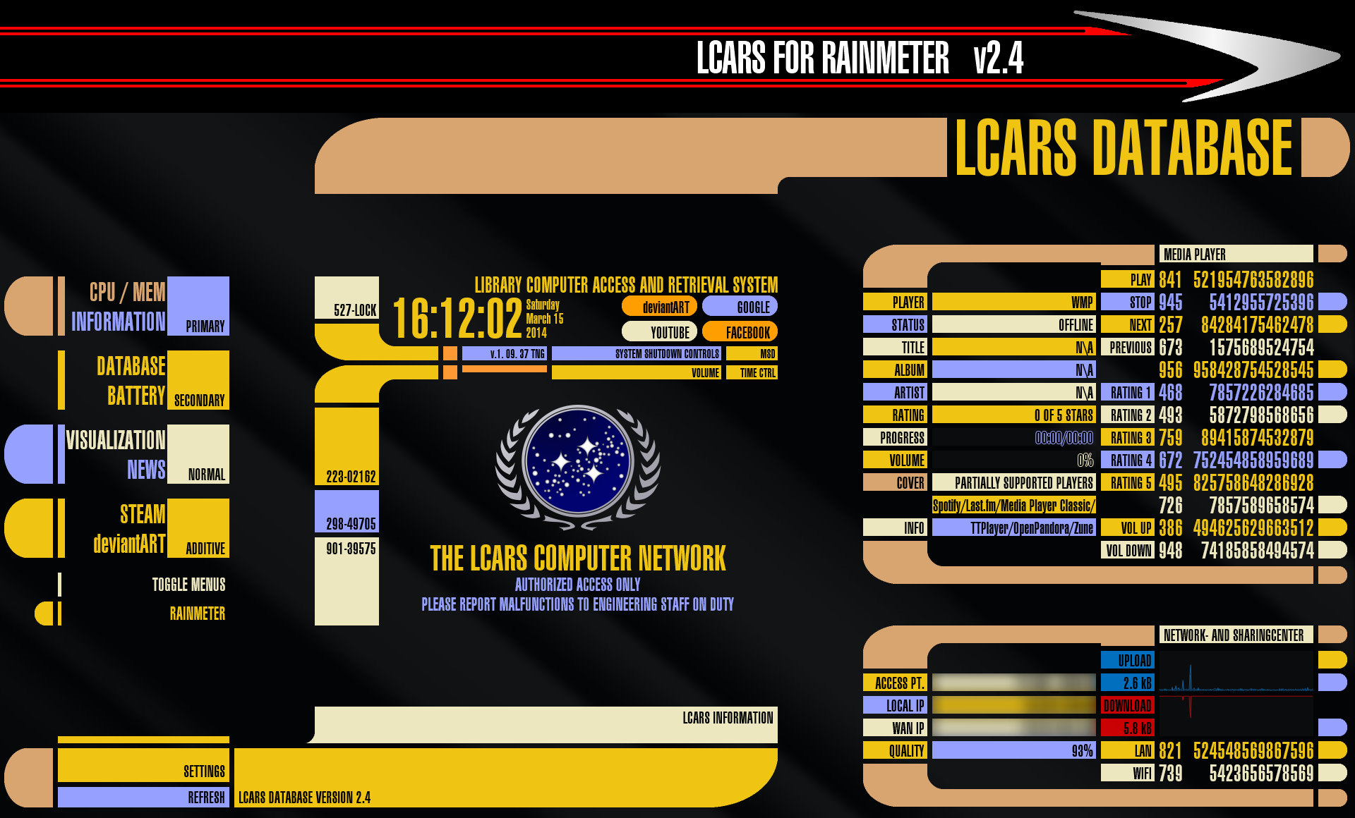 LCARS for Rainmeter VERSION 2.4 (March 15 2014) by Jefson on DeviantArt