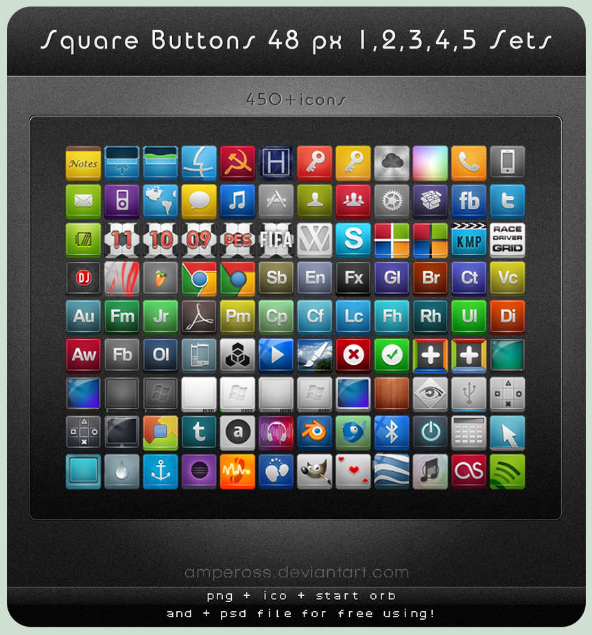 Square Buttons 48 px Sets 1-5 by Ampeross