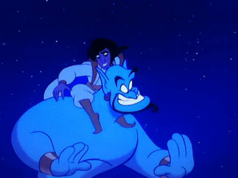 Genie put Aladdin on his Back,