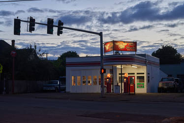 Hopper-esque gas station wallpaper