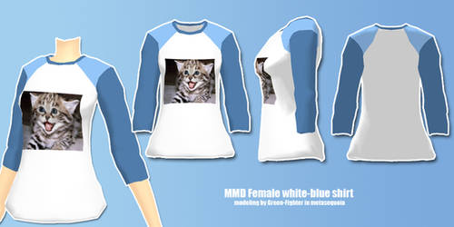 MMD female white-blue shirt+DL