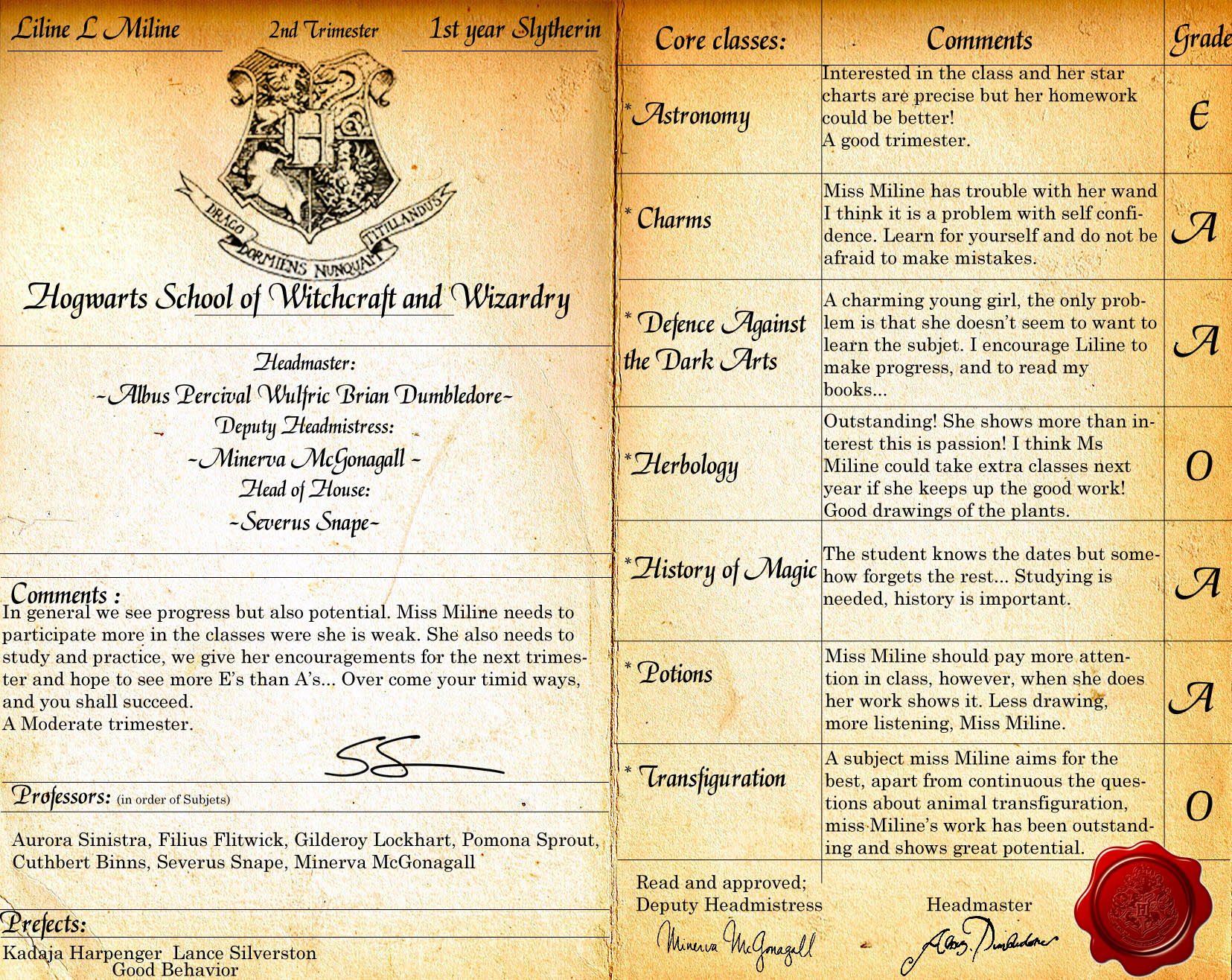 Hogwarts reportcard PSD