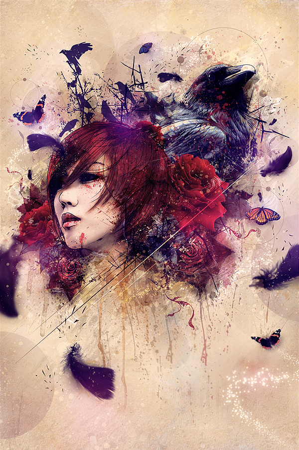 Surreal Raven Girl PSD by alexesn