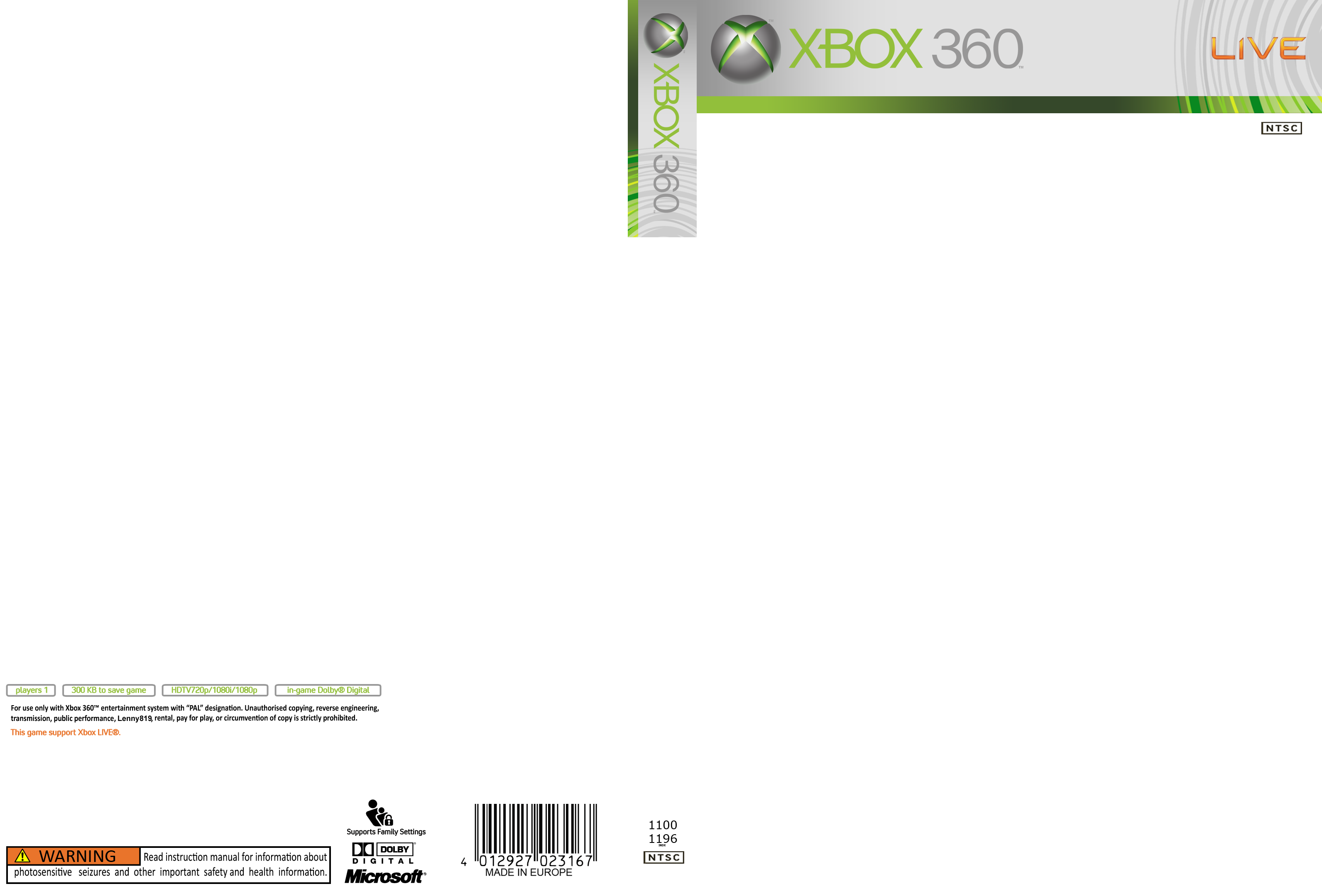 Xbox 360 Cover Template