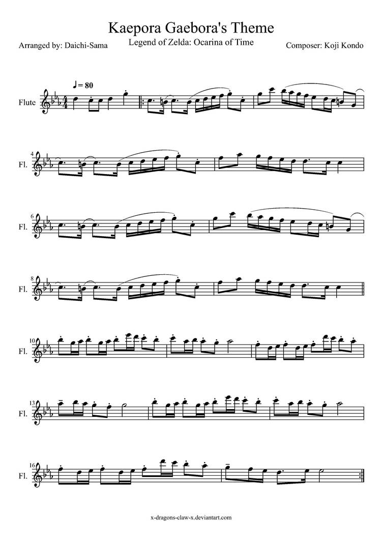 Kaepora Gaebora S Theme Flute Sheet Music By Sharrsxmusic On Deviantart