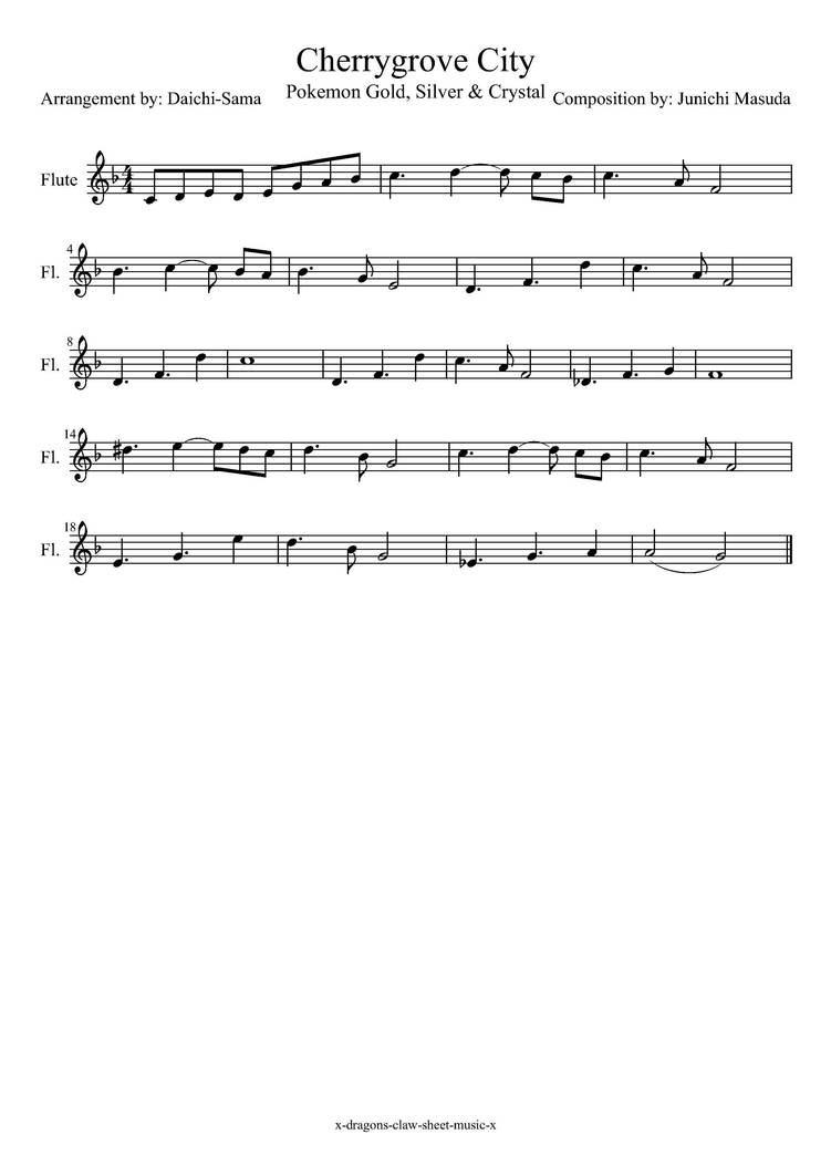 Cherrygrove City Pokemon Flute Sheet Music By Sharrsxmusic On Deviantart
