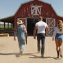 Country farm, a big, beefy, tall, young man, in ti