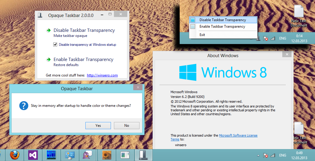 Opaque Taskbar for Windows 8