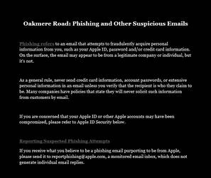 Oakmere Road Phishing and Other Suspicious Emails