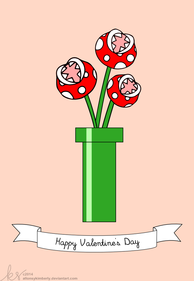 Mario Piranha Plant Bouquet Valentine's Day Card
