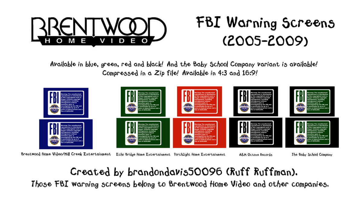 Brentwood Home Video FBI Warning Screens by brandondavis50096 on DeviantArt