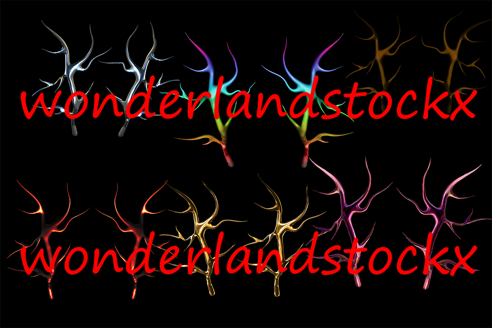 6 pairs of big antlers png rainbow, gold, lava