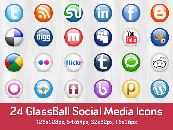 24 Glossy Social Media Icons (PSD)