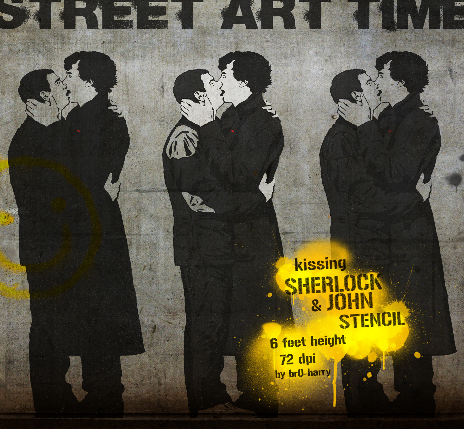 kissing John and Sherlock Stencil