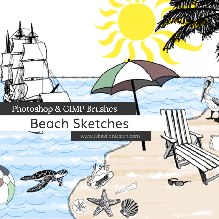 Beach Sketches Photoshop and GIMP Brushes by redheadstock
