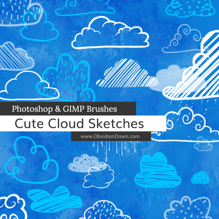 Cute Cloud Sketches Photoshop and GIMP Brushes by redheadstock