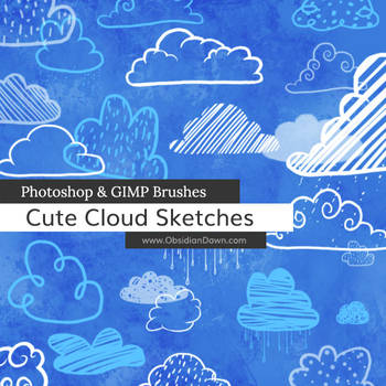 Cute Cloud Sketches Photoshop and GIMP Brushes