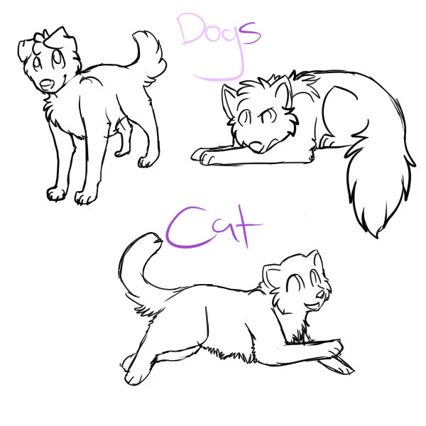 Lineart Cat And Two Dogs By Pointadoptsforyou On Deviantart