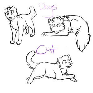 Lineart - cat and two dogs