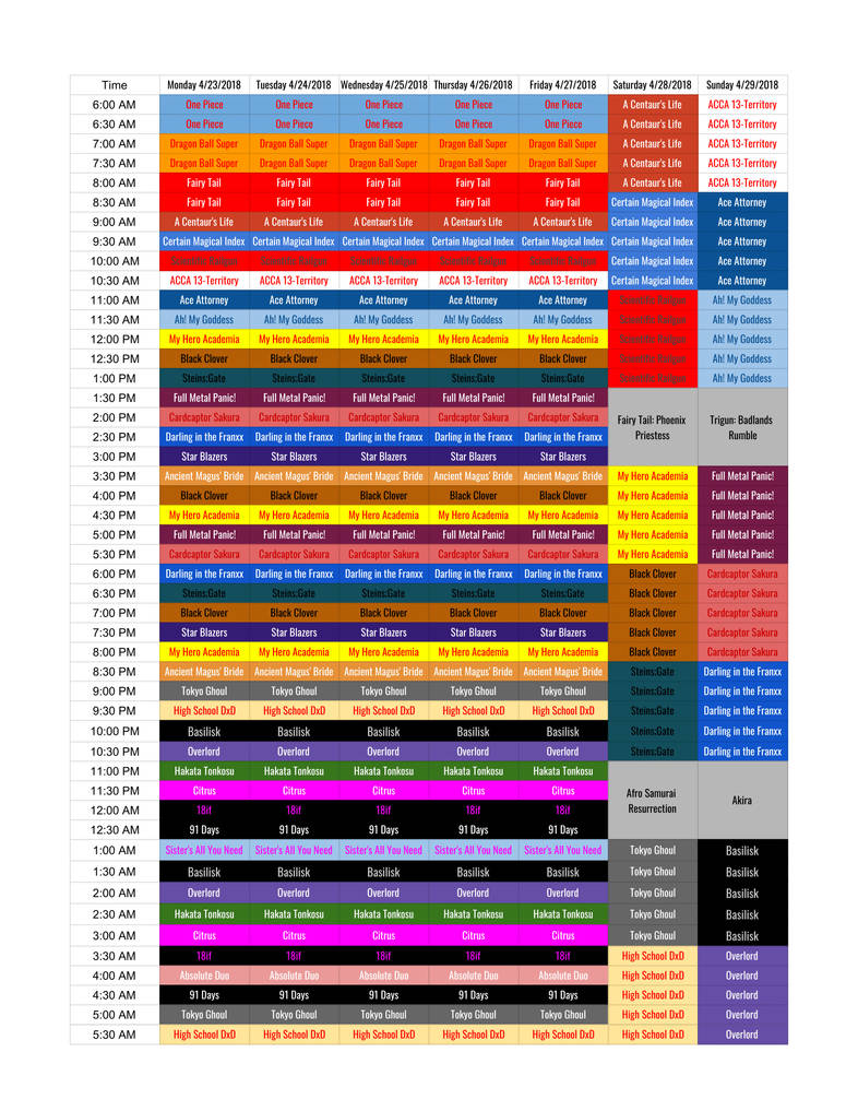 Funimation Network Schedule (New Concept) by JIMBOYKELLY on DeviantArt