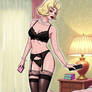 HouseWife Blonde BlackLingerie String Stockings 